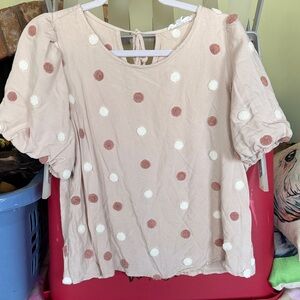 Mine Puff Sleeve Polka Dot Blouse - Cream and Brown